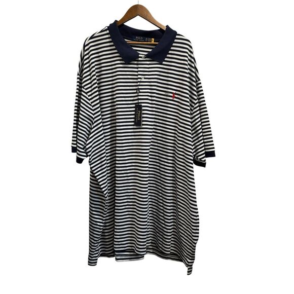Polo by Ralph Lauren Other - Polo Ralph Lauren Mens 6XB Navy Blue White Striped Short Sleeve Polo Shirt NWT